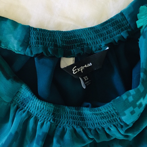 Turquoise Floral Chiffon Bell Sleeve Express Dress - Picture 4 of 5